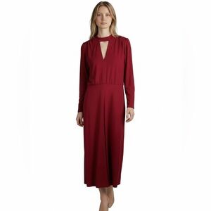 Lewit | Dahlia Red Fit Flare Long Sleeve Midi Dress